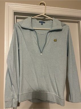 Masters - Magnolia Lane Women’s Light Blue Striped Quarter-Zip